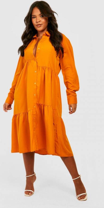 boohoo Plus Midi Blouse Jurk, Mustard