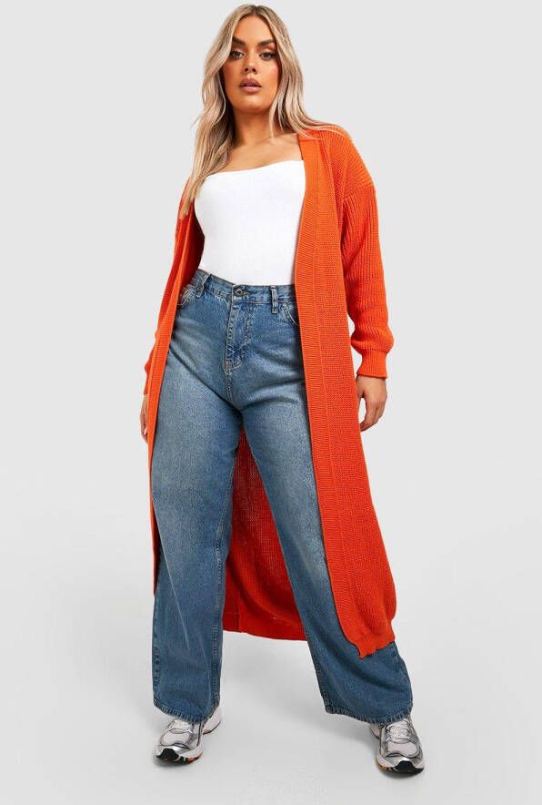 boohoo Plus Oversized Gebreide Maxi Cardigan, Orange