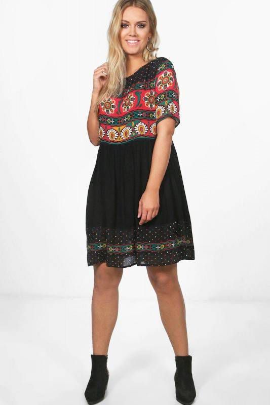boohoo Plus Retro Midi Jurk, Multi