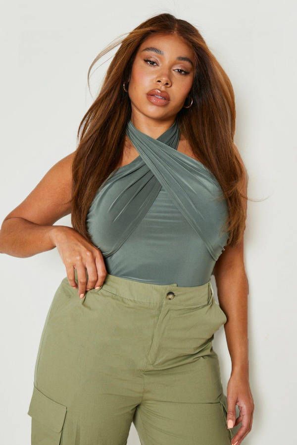 boohoo Plus Strakke Wikkel One Piece, Khaki