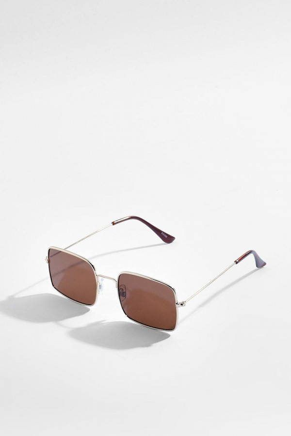 boohoo Retro Vierkante Gekleurde Zonnebril, Brown