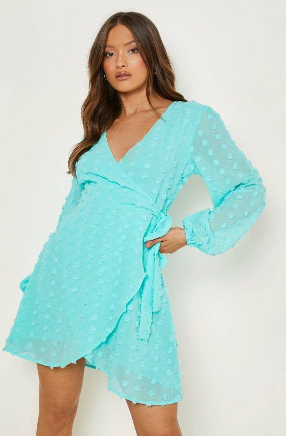 boohoo Retro Wikkeljurk Met Textuur En Stippen, Mint