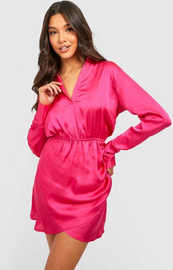 boohoo Satijnen Mini Jurk, Hot Pink
