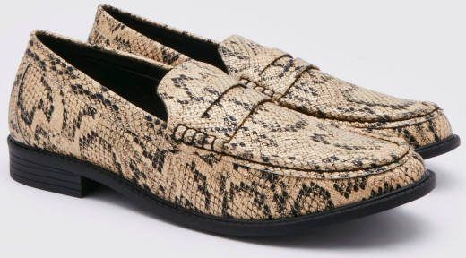 boohoo Slangenprint Loafers, Gold
