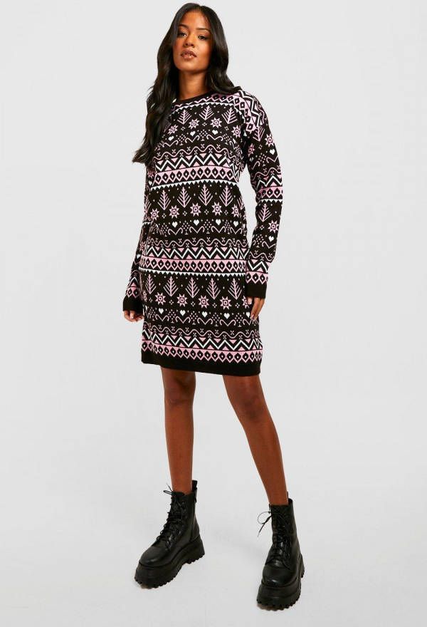 boohoo Tall Gebreide Kersttrui Jurk, Black