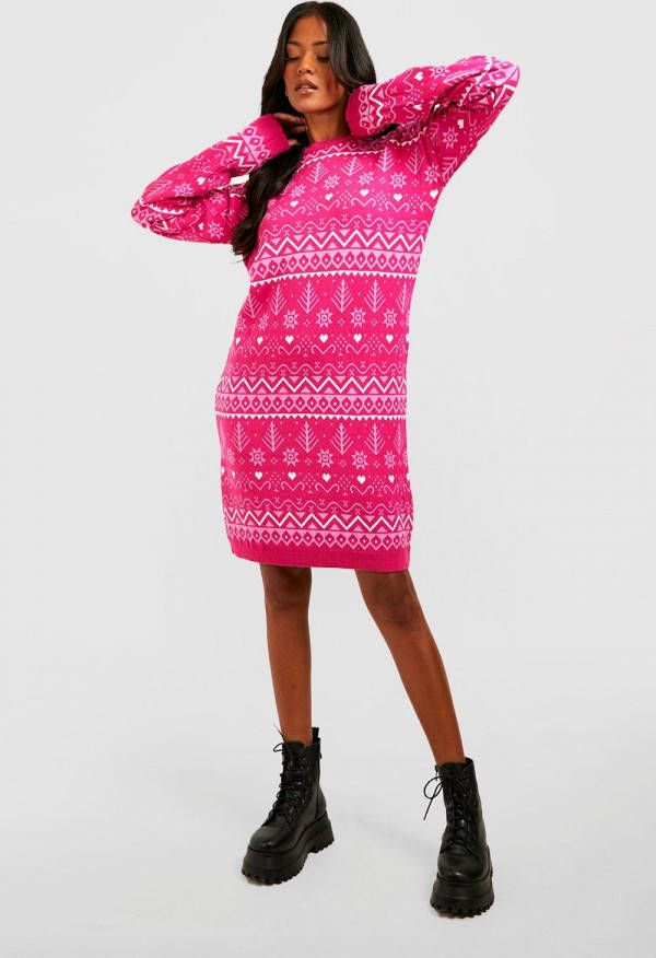 boohoo Tall Gebreide Kersttrui Jurk, Pink
