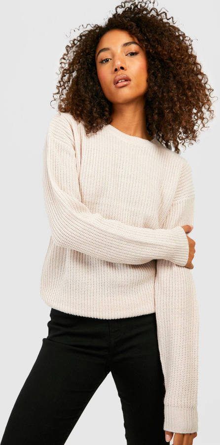 boohoo Tall Gebreide Trui Met Crewneck, Stone