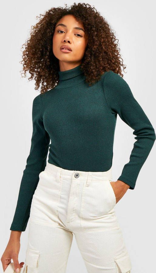 boohoo Tall Geribbelde Basic One Piece Met Col, Bottle Green
