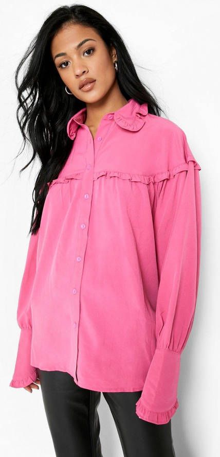 boohoo Tall Geweven Blouse Met Franjes, Pink