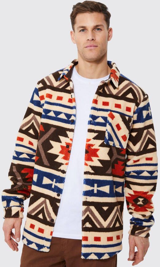 boohoo Tall Pluizige Regular Fit Aztec Print Overhemd, Multi
