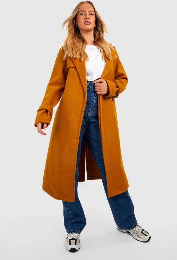 boohoo Tall Wollen Trenchcoat Met Ceintuur, Mustard