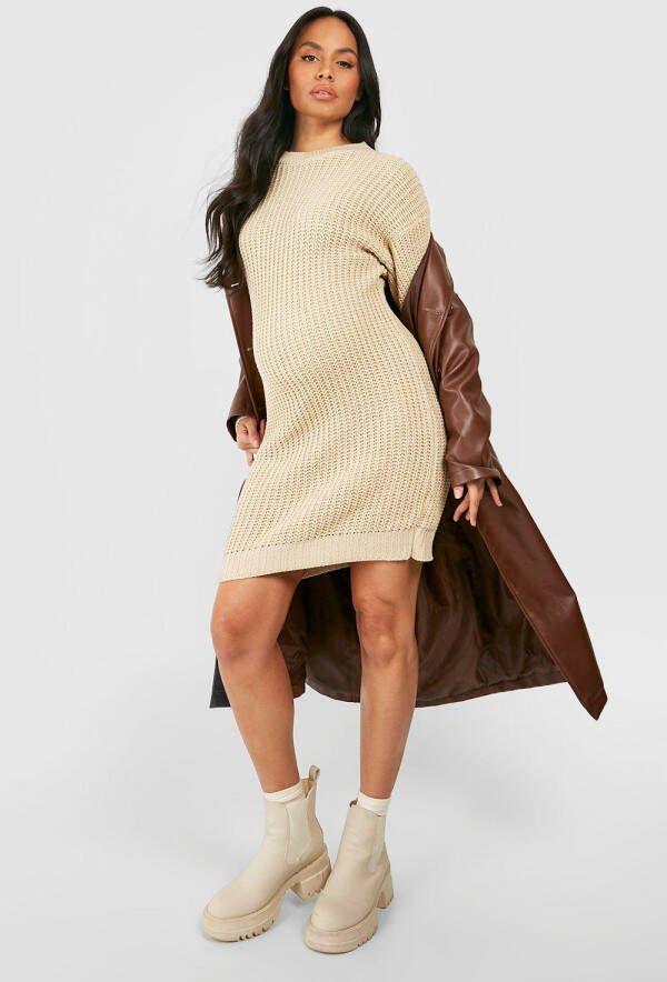 boohoo Zwangerschap Baggy Mini Trui Jurk, Stone