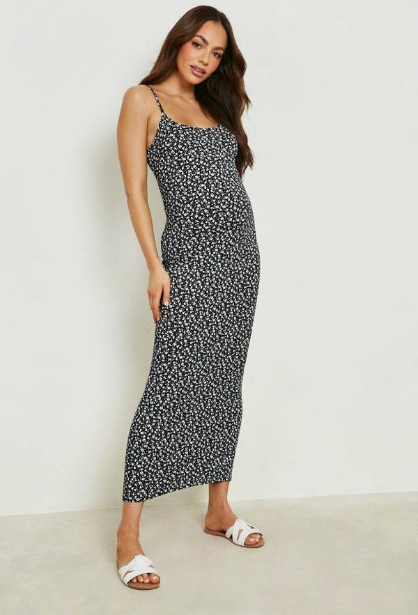 boohoo Zwangerschap Bloemen Maxi Jurk Met Bandjes, Black