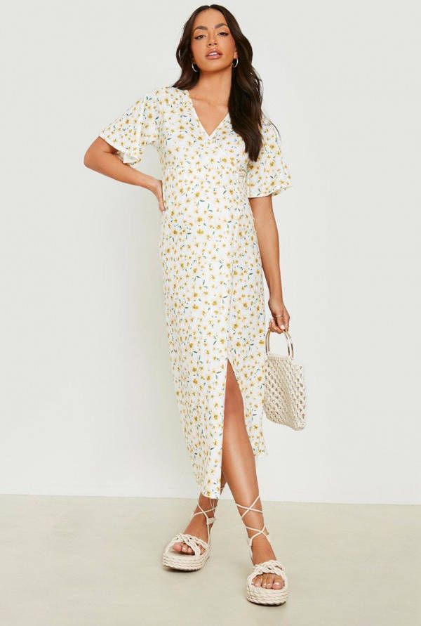boohoo Zwangerschap Bloemen Midaxi Wikkel Jurk, Yellow