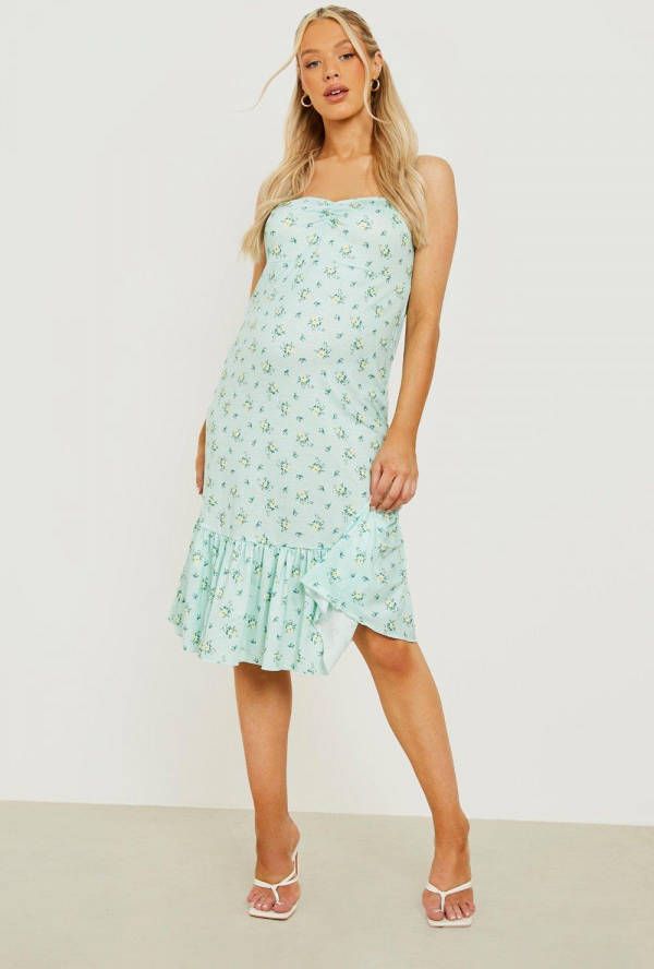boohoo Zwangerschap Bloemen Midi Jurk Met Losse Rok, Green