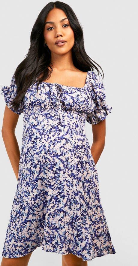 boohoo Zwangerschap Bloemen Skater Jurk Met Vierkante Hals, Ivory