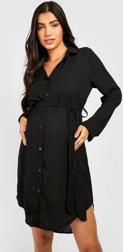 boohoo Zwangerschap Blouse Jurk Met Ceintuur, Black