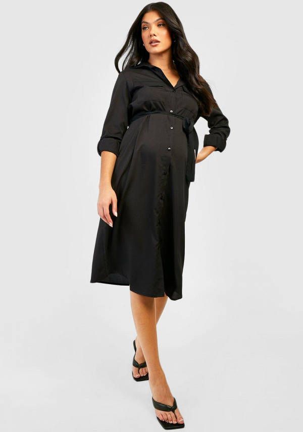 boohoo Zwangerschap Blouse Jurk Met Ceintuur, Black