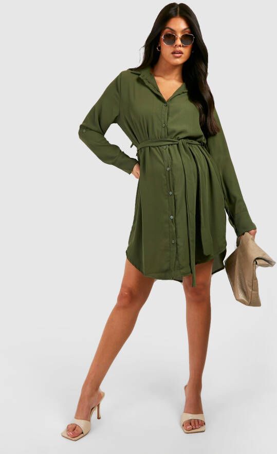 boohoo Zwangerschap Blouse Jurk Met Ceintuur, Khaki
