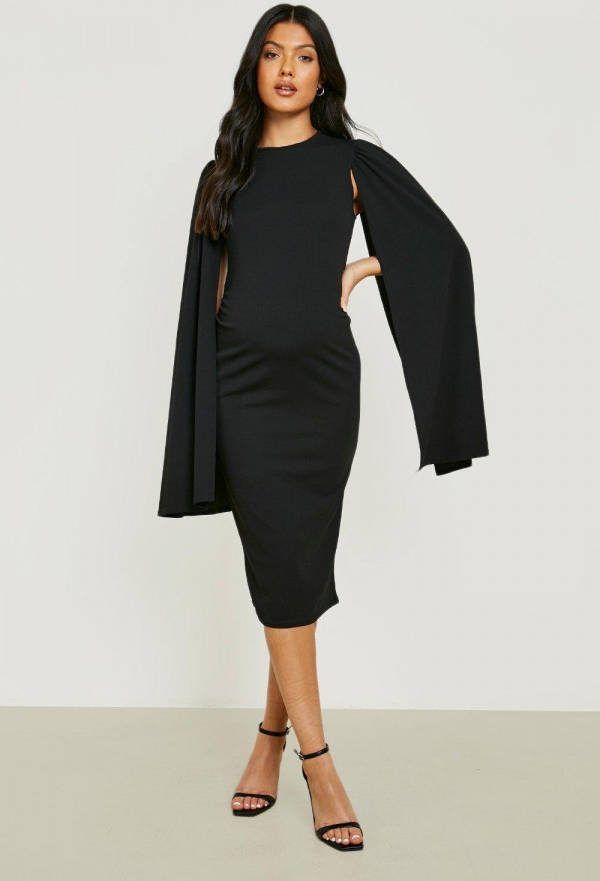 boohoo Zwangerschap Bodycon Midi Jurk Met Cape Detail, Black