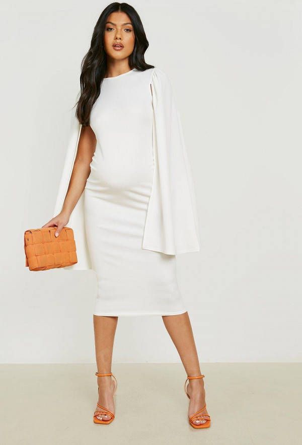 boohoo Zwangerschap Bodycon Midi Jurk Met Cape Detail, White