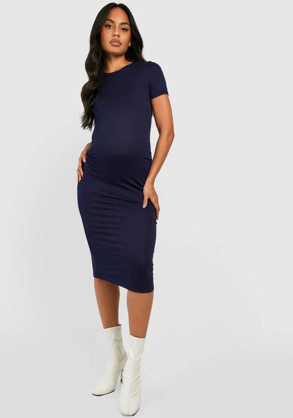 boohoo Zwangerschap Bodycon Midi Jurk Met Korte Mouwen, Navy