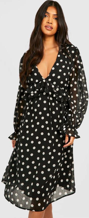 boohoo Zwangerschap Chiffon Midi Jurk Met Ruches En Print, Black