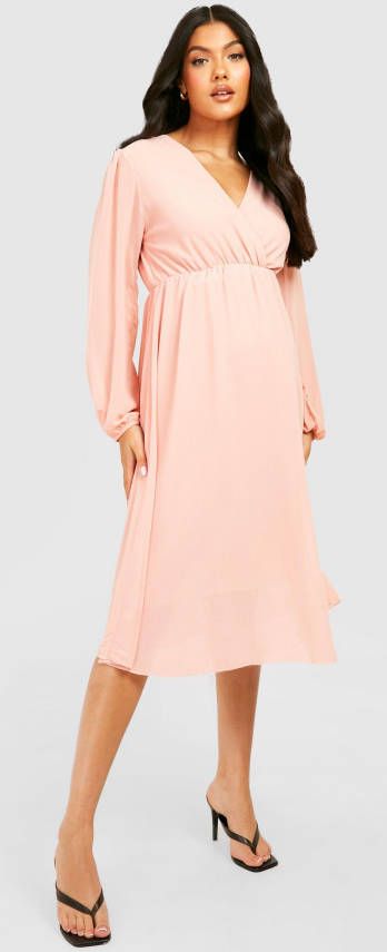 boohoo Zwangerschap Chiffon Midi Wikkel Jurk, Blush