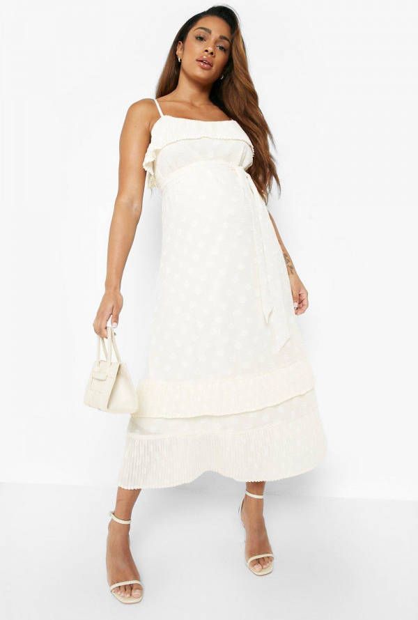 boohoo Zwangerschap Dobby Mesh Skater Jurk Met Geplooide Zoom, Ivory