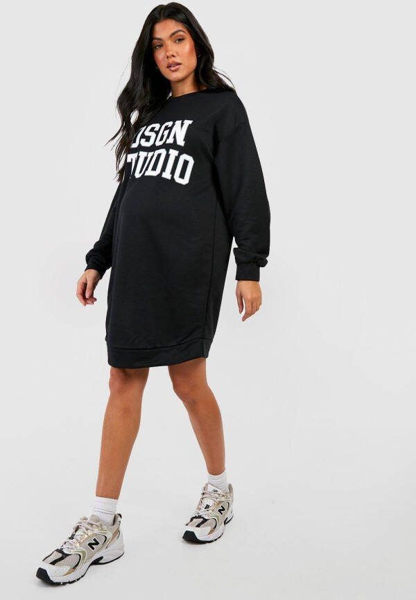boohoo Zwangerschap Dsgn Studio Trui Jurk Met Print, Black