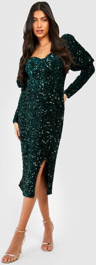 boohoo Zwangerschap Fluwelen Glitter Jurk Met Pailletten En Pofmouwen, Emerald