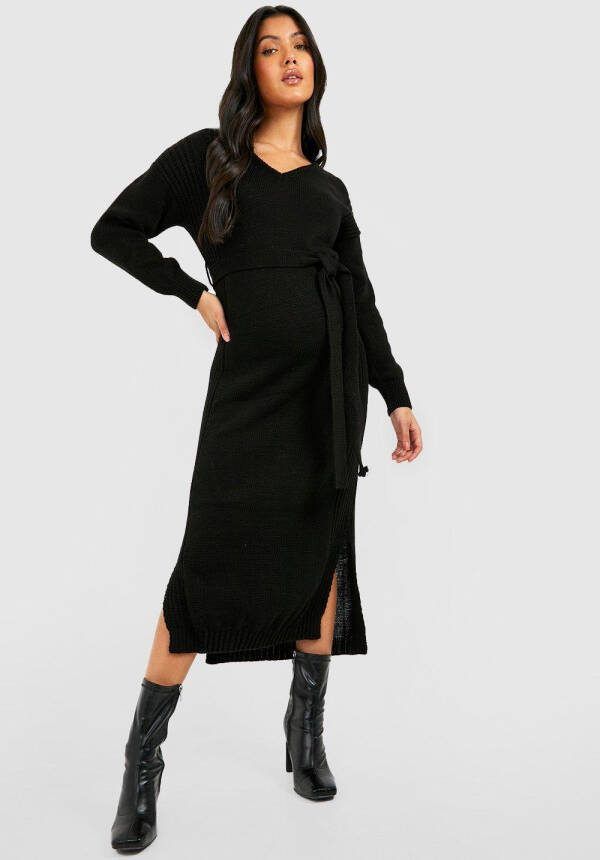 boohoo Zwangerschap Gebreide Midaxi Jurk Met Split, Black