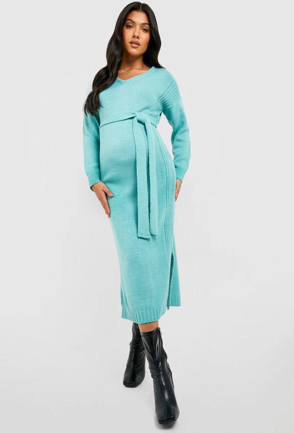 boohoo Zwangerschap Gebreide Midaxi Jurk Met Split, Green