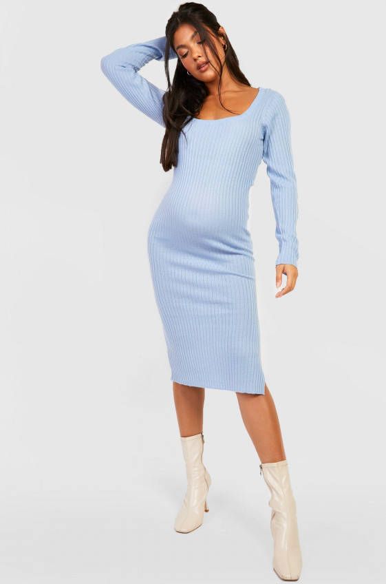boohoo Zwangerschap Gebreide Midi Jurk Met Split, Blue