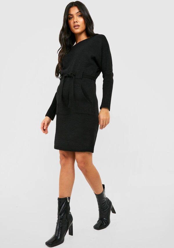 boohoo Zwangerschap Gebreide Mini Jurk Met Ceintuur, Black