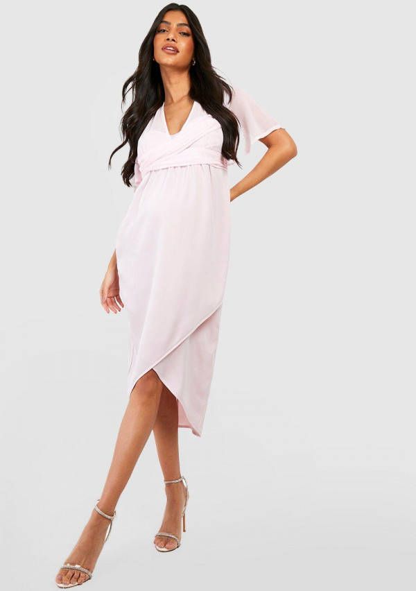 boohoo Zwangerschap Gedraaide Gelegenheids Midi Wikkel Jurk, Blush