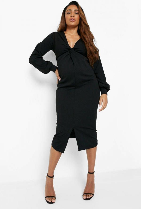 boohoo Zwangerschap Gedraaide Midi Jurk, Black