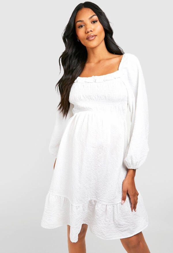 boohoo Zwangerschap Gekreukelde Geplooide Skater Jurk Met Textuur, Ivory