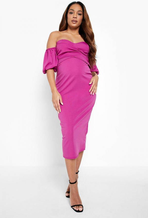 boohoo Zwangerschap Gekruiste Jurk Met Pofmouwen, Hot Pink