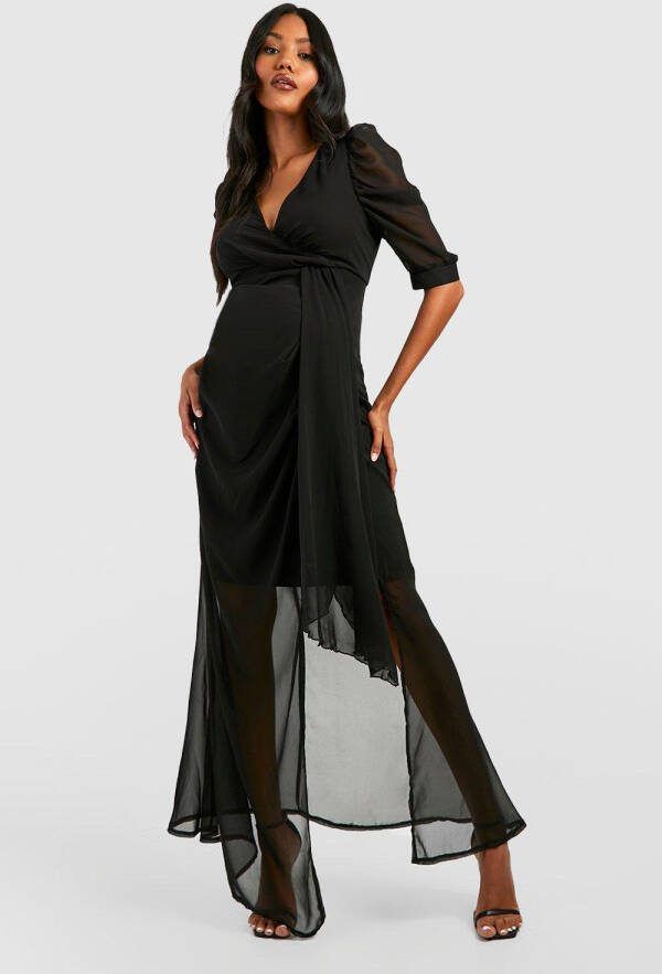boohoo Zwangerschap Gelegenheids Maxi Jurk Met Pofmouwen, Black