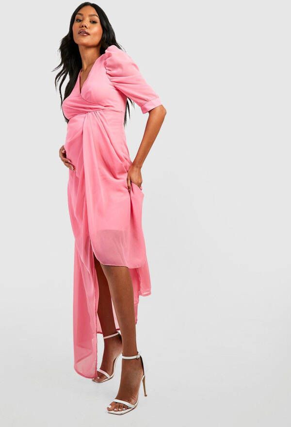 boohoo Zwangerschap Gelegenheids Maxi Jurk Met Pofmouwen, Pink