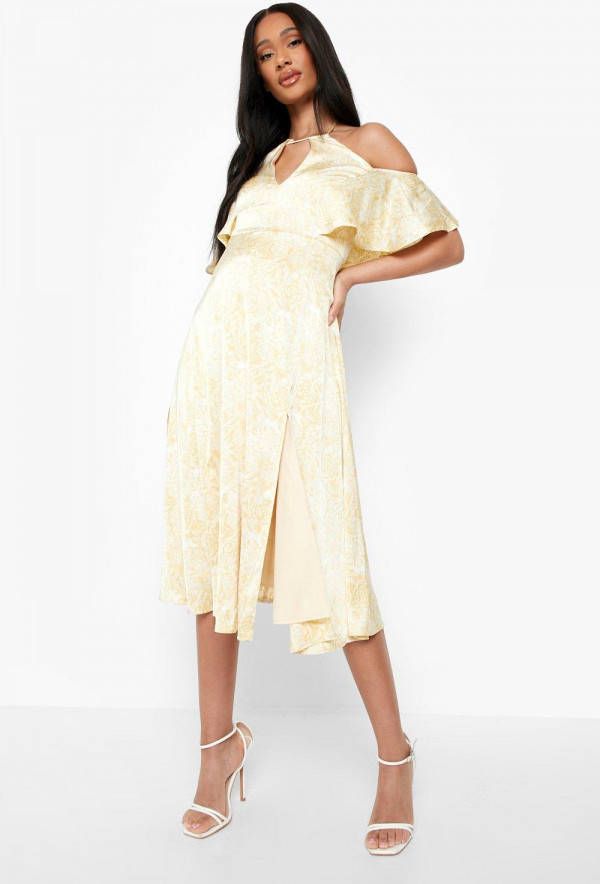 boohoo Zwangerschap Gelegenheids Midi Jurk Met Fluit Mouwen, Yellow