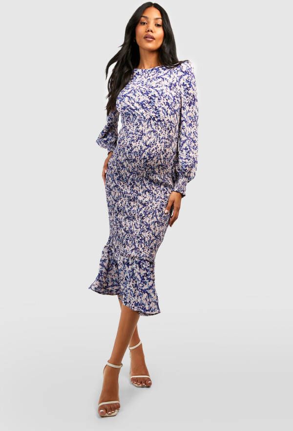 boohoo Zwangerschap Geplooide Bloemen Midi Jurk Met Geplooide Zoom, Ivory