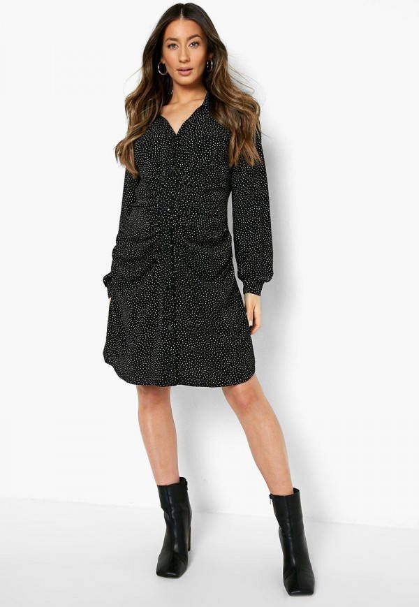 boohoo Zwangerschap Geplooide Blouse Jurk Met Stippen, Black