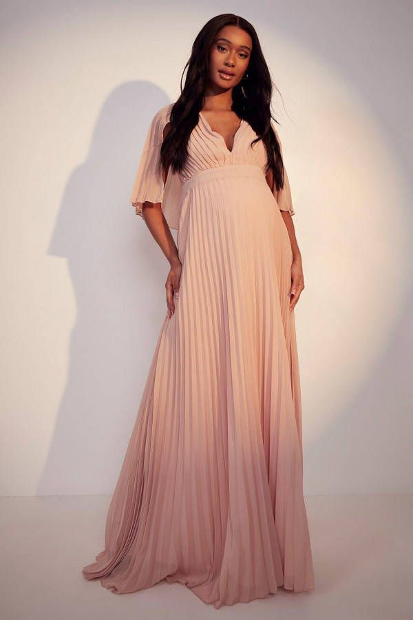 boohoo Zwangerschap Geplooide Bruidsmeisjes Maxi Jurk Met Cape Detail, Rose