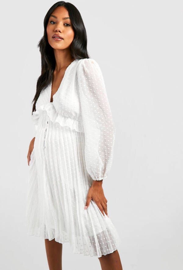 boohoo Zwangerschap Geplooide Gesmokte Gelegenheids Jurk, Ivory