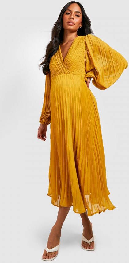 boohoo Zwangerschap Geplooide Midaxi Wikkel Jurk, Mustard