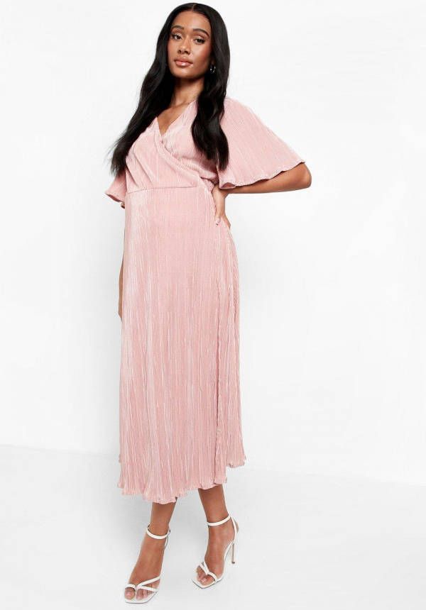 boohoo Zwangerschap Geplooide Skater Midi Wikkeljurk, Dusky Pink