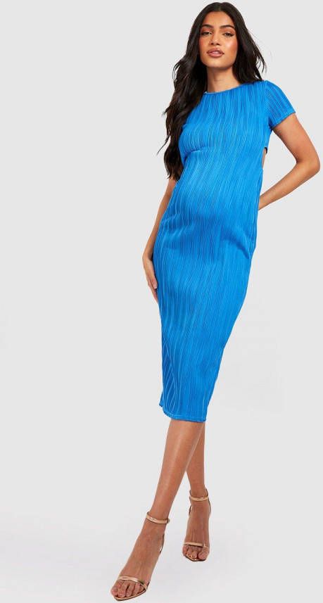boohoo Zwangerschap Geribbelde Golvende Midaxi Jurk Met Open Rug, Blue