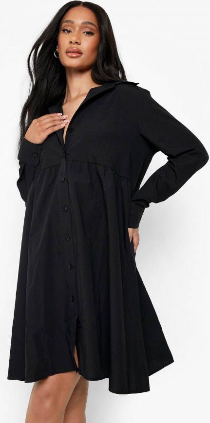 boohoo Zwangerschap Gesmokte Blouse Jurk, Black